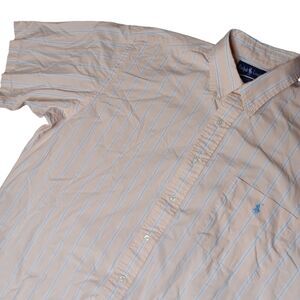 Ralph Lauren Men's Large Pink Striped Tilden Button Up Short Sleeve Shirt Cotton
